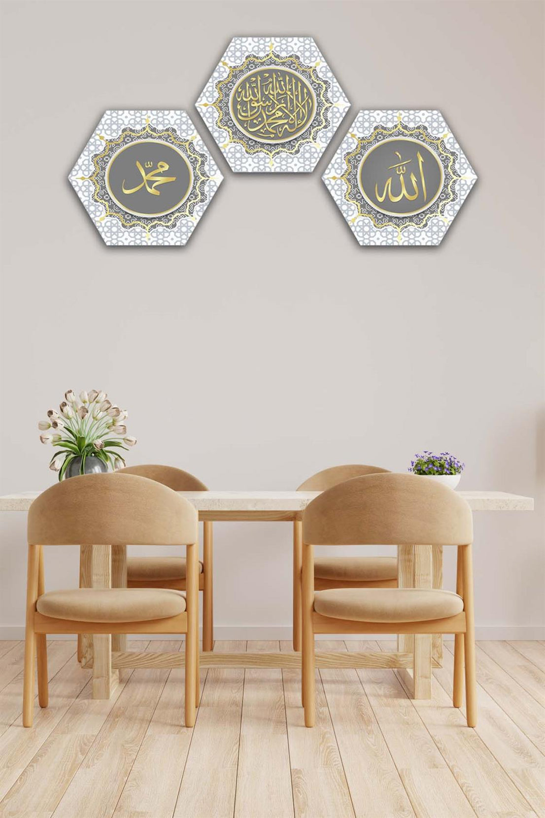 3 Parça Petek Tasarım Dini Tablo Seti