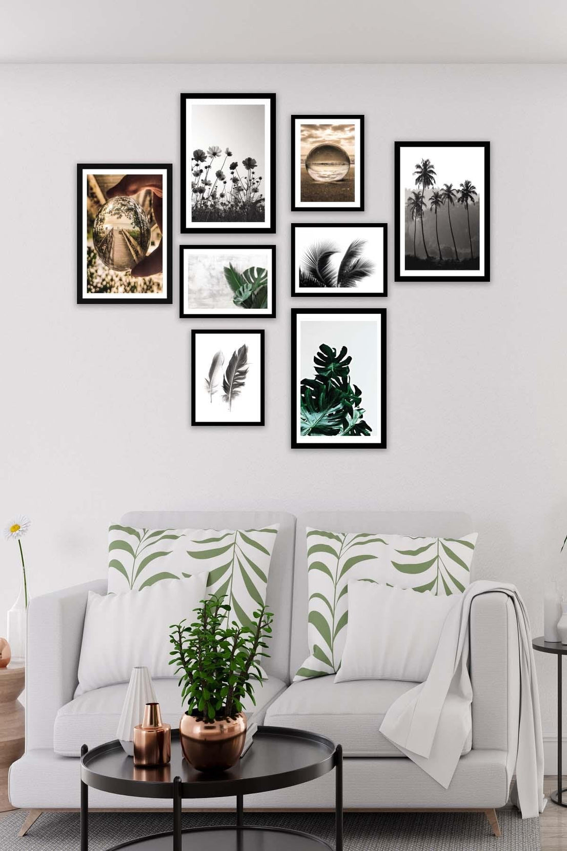 8 Parça Modern Tarzda Palmiye Ve Botanik Tablo Seti