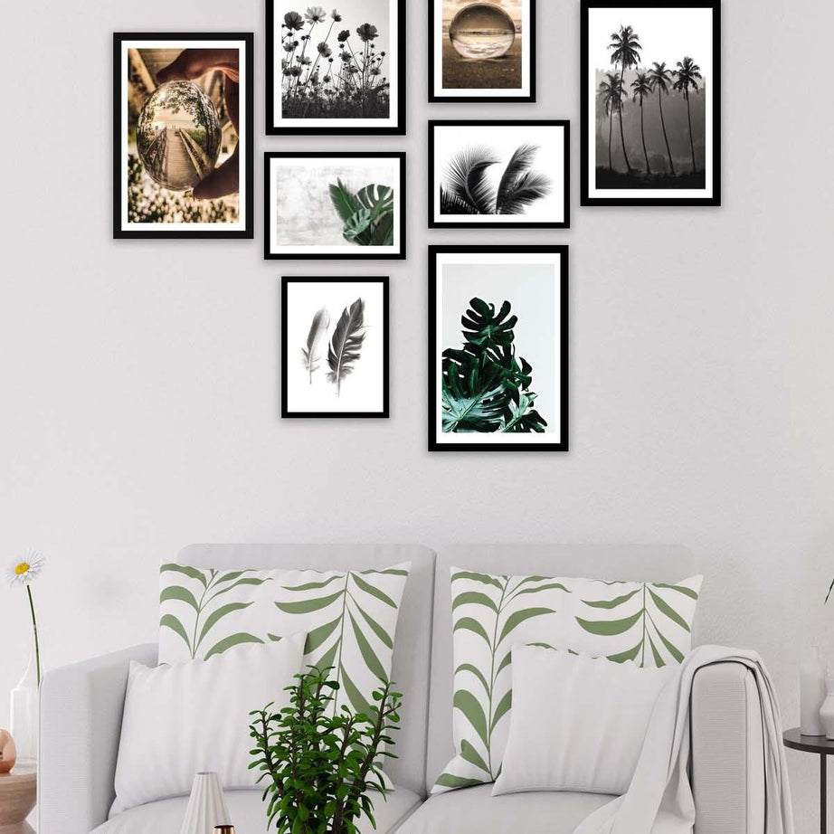 8 Parça Modern Tarzda Palmiye Ve Botanik Tablo Seti