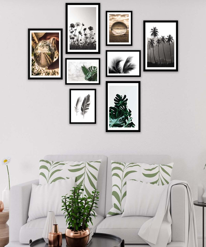 8 Parça Modern Tarzda Palmiye Ve Botanik Tablo Seti