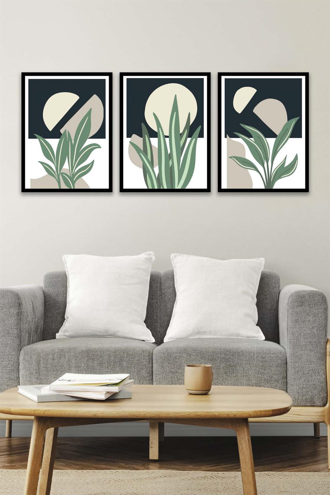 3 Parça Geometrik Şekiller Sanatsal (Siyah çerçeve görünümlü) Uv Baskı Mdf Tablo Seti