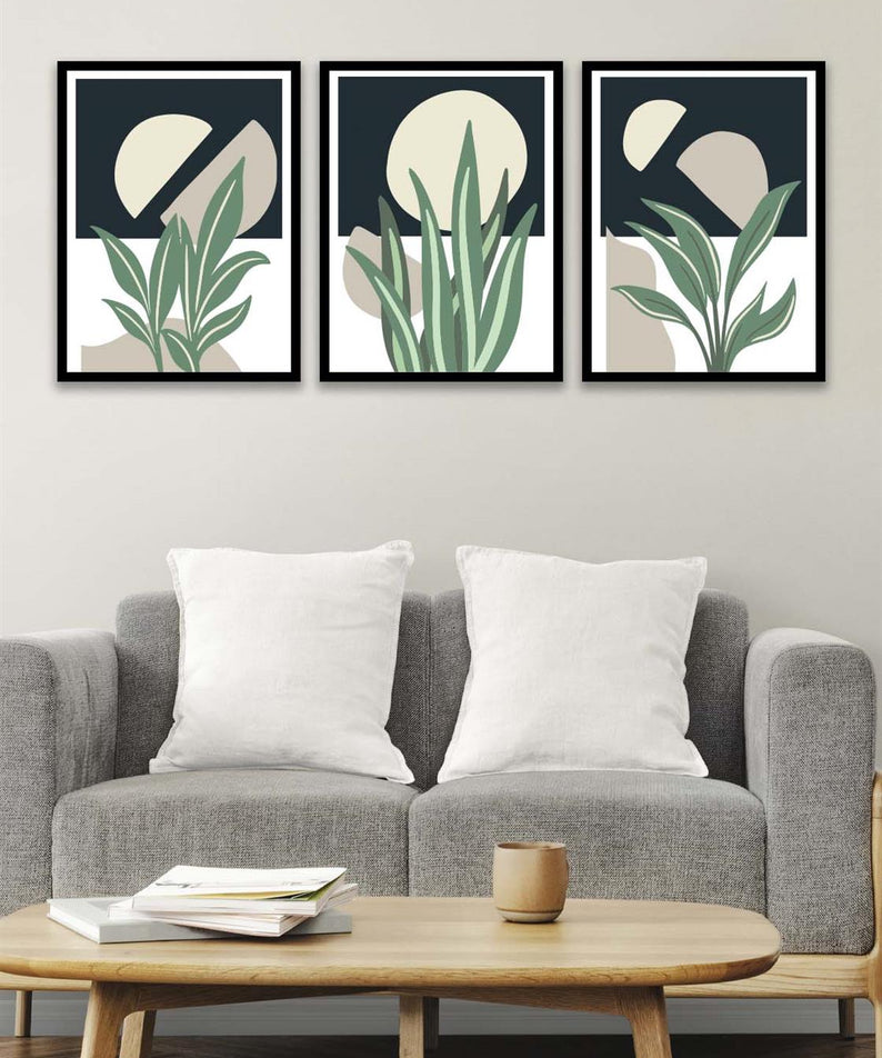 3 Parça Geometrik Şekiller Sanatsal (Siyah çerçeve görünümlü) Uv Baskı Mdf Tablo Seti