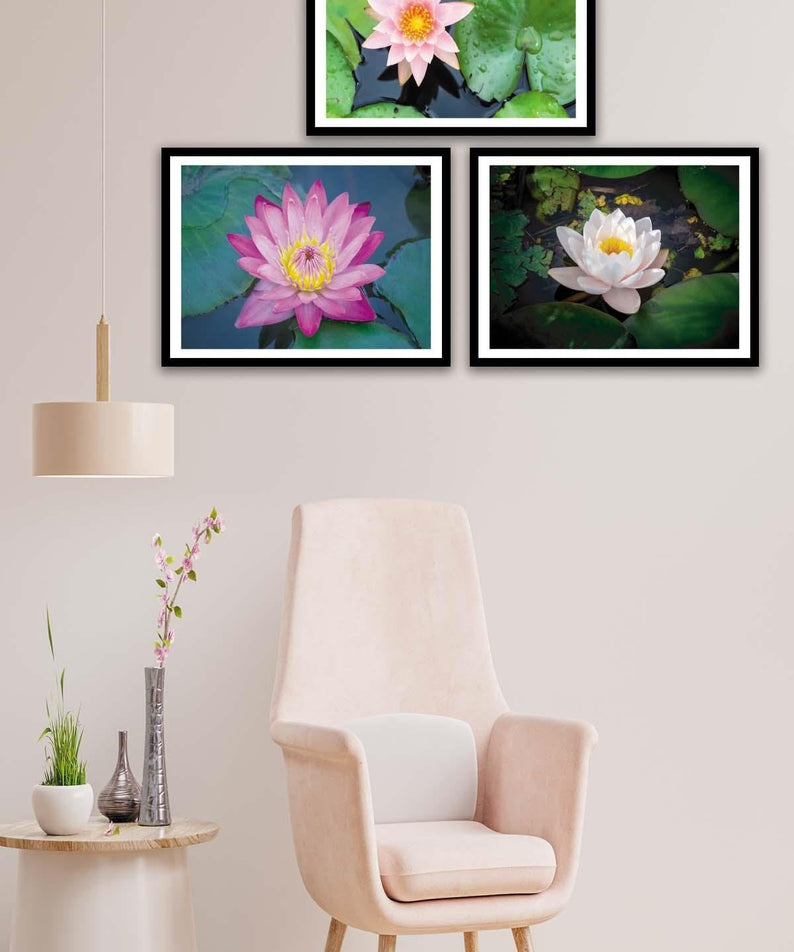 3 Parça Çiçek Temalı Siyah Çerçeve Görünümlü Tablo Seti