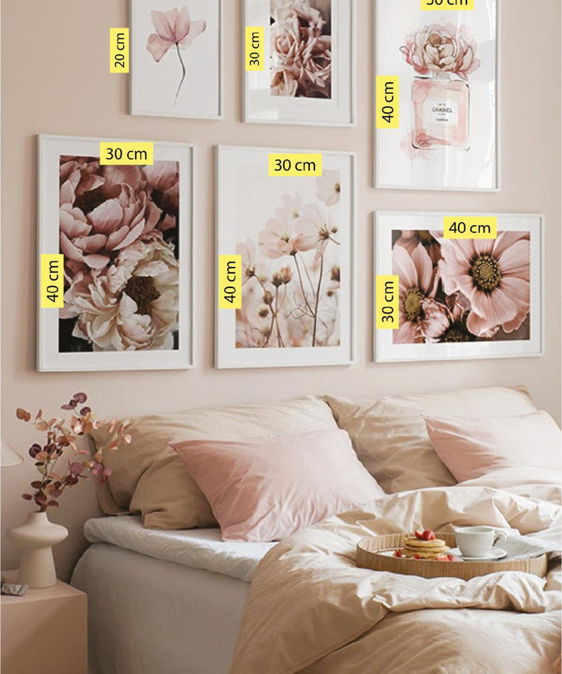 6 Parça Coco Chanel Ve Gül Desenli Sanatsal Tablo Seti