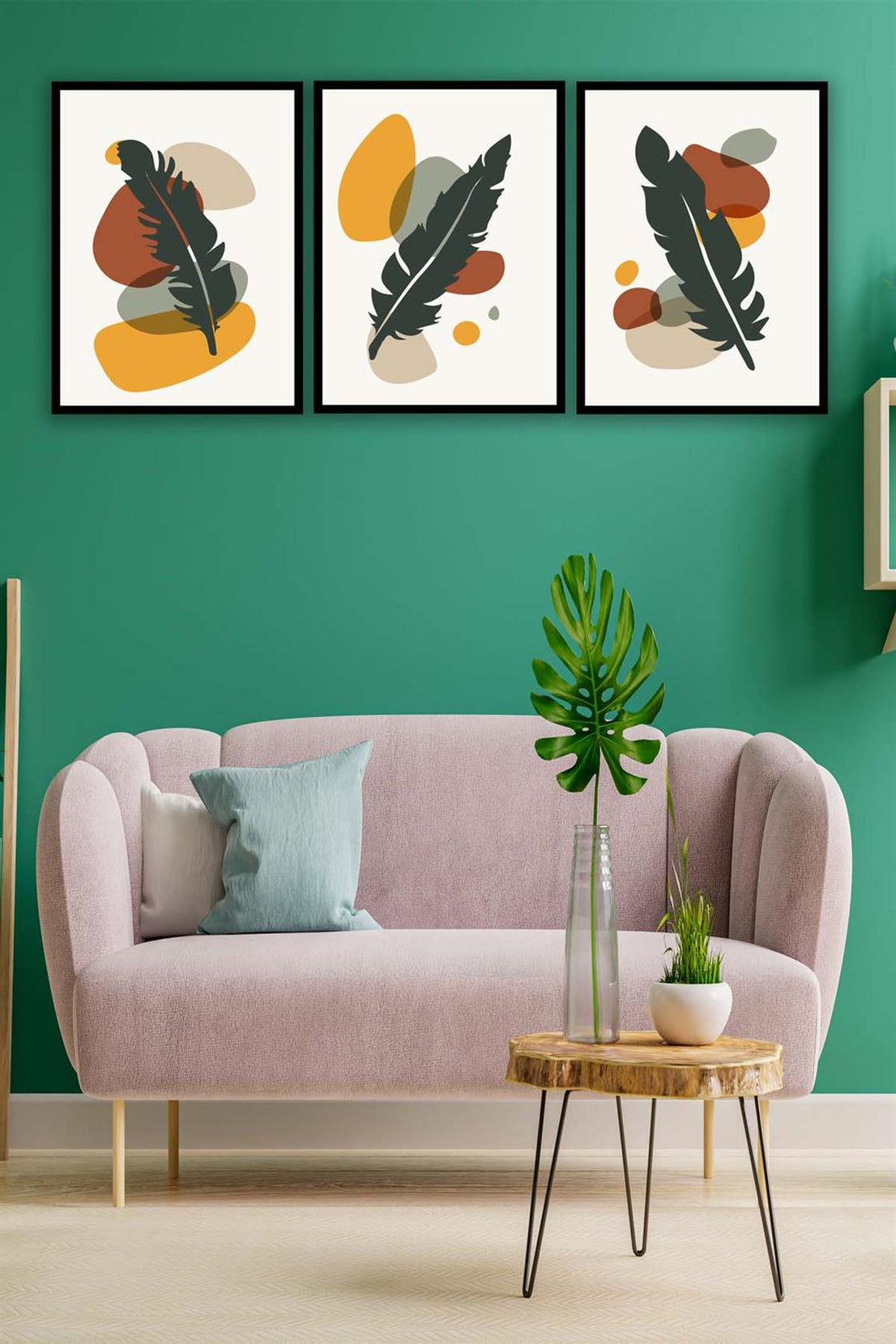 3 Parça Sanatsal Tüy Tarzında Tablo Seti