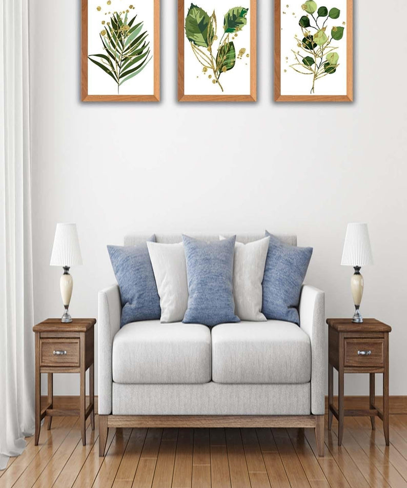 Yeşil Çiçek Temalı Ahşap Çerçeve Görünümlü Tablo Seti