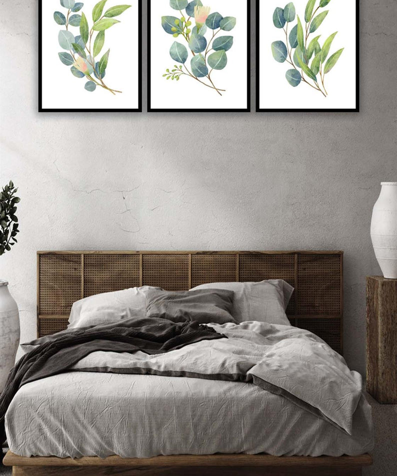 3 Parça Suluboya Tarzında Botanik Çiçekler Tablo Seti