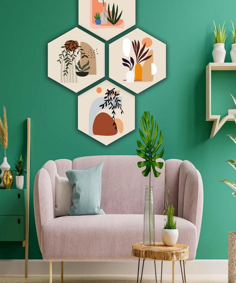 4 Parça Bohem Tarzı Petek Tasarım Tablo Seti