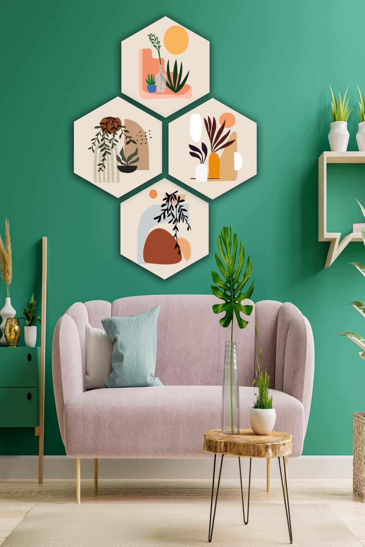 4 Parça Bohem Tarzı Petek Tasarım Tablo Seti