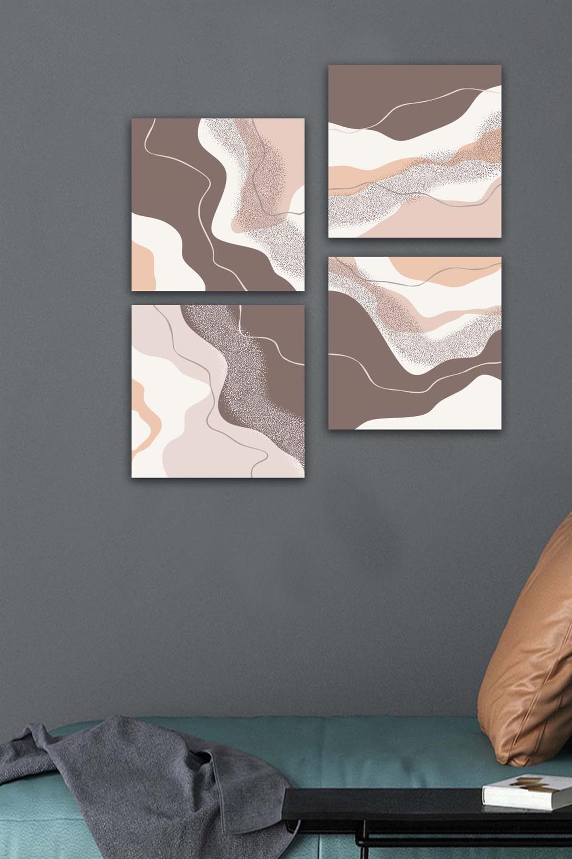 4 Parça Mermer Deseni Tasarım Uv Baskı Mdf Tablo Seti