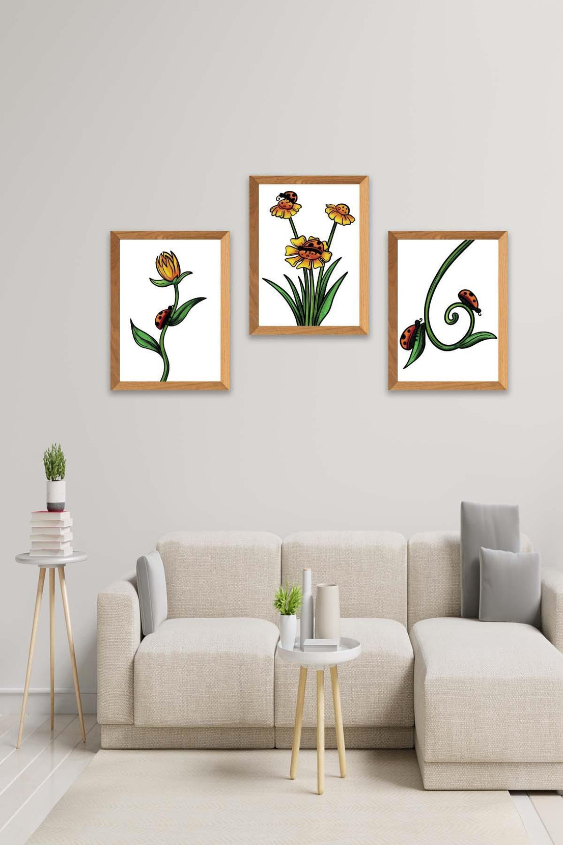 Papatya Tarzında Ahşap Çerçeve Görünümlü Tablo Seti