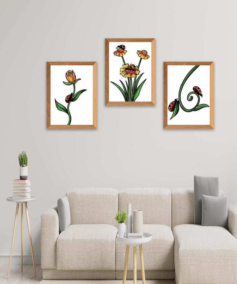 Papatya Tarzında Ahşap Çerçeve Görünümlü Tablo Seti