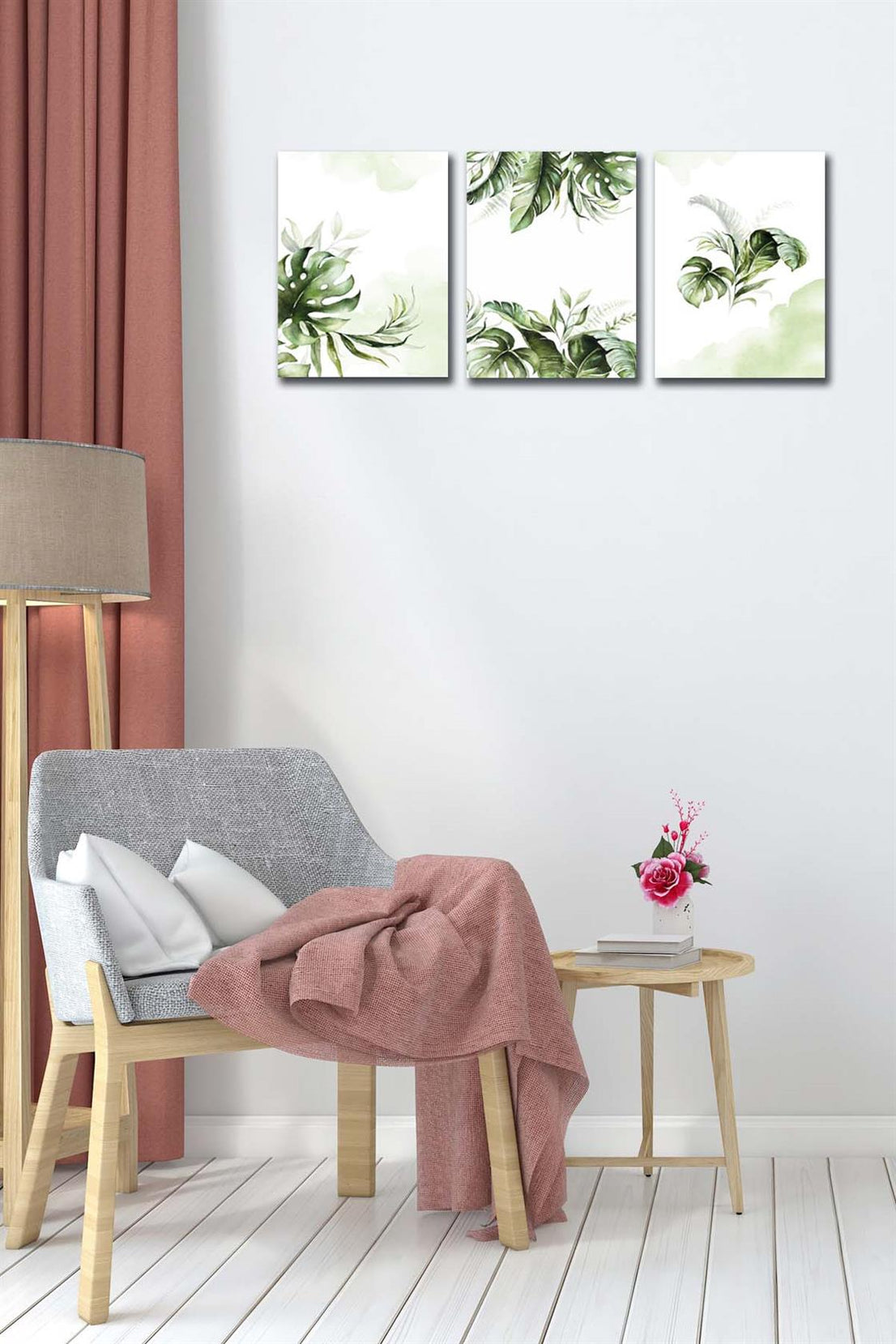 3 Parça Modern Tarzda yaprak Tablo Seti
