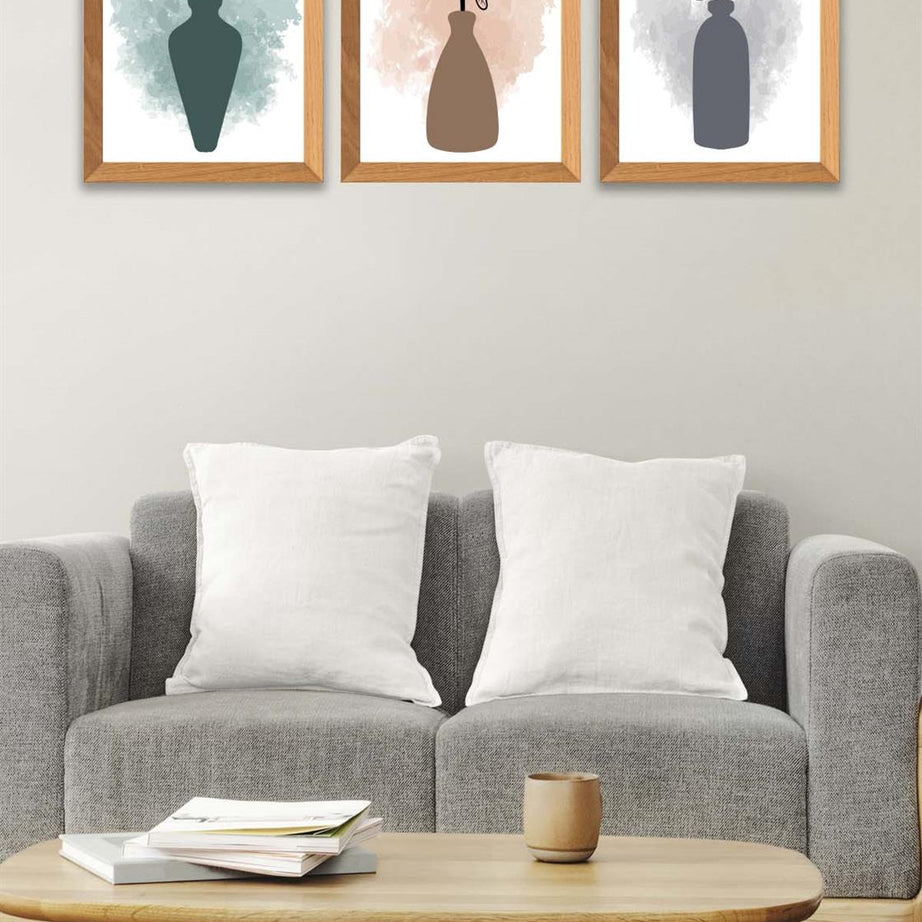 3 Parça Modern Sanatsal Suluboya Tarzda (Ahşap çerçeve görünümlü) Uv Baskı Mdf Tablo Seti