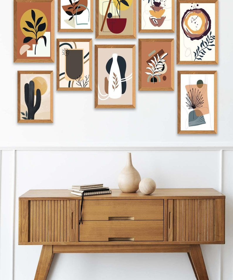 10 Parça Bohem Tarzında Sanatsal Ahşap Çerçeve Görünümlü Tablo Seti