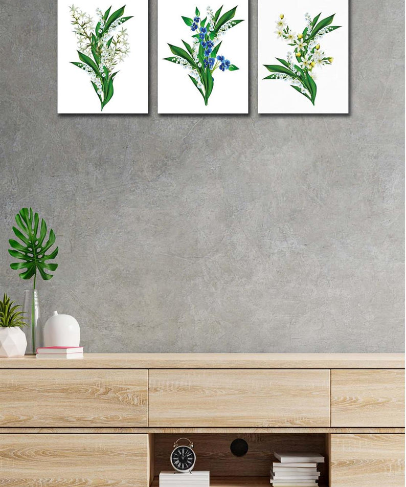 3 Parça Yeşil Çiçekler Tablo Seti