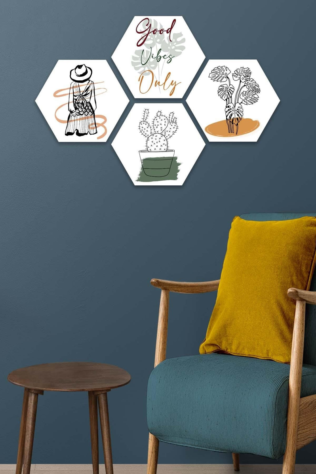 4 Parça Bohem Tarzında Petek Tasarım Tablo Seti