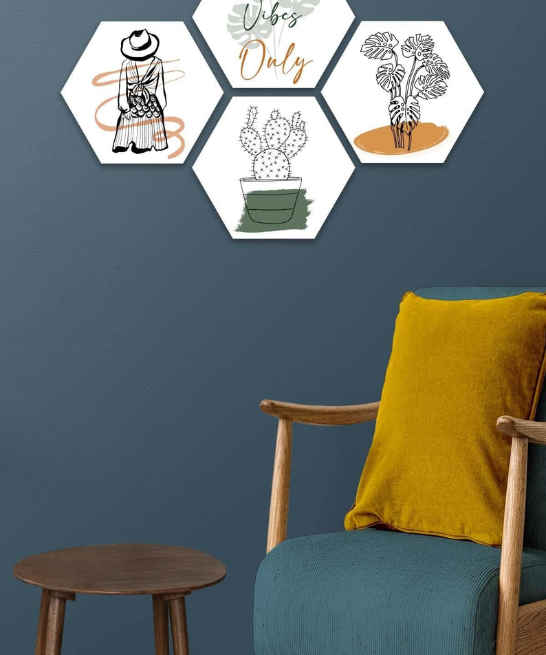 4 Parça Bohem Tarzında Petek Tasarım Tablo Seti