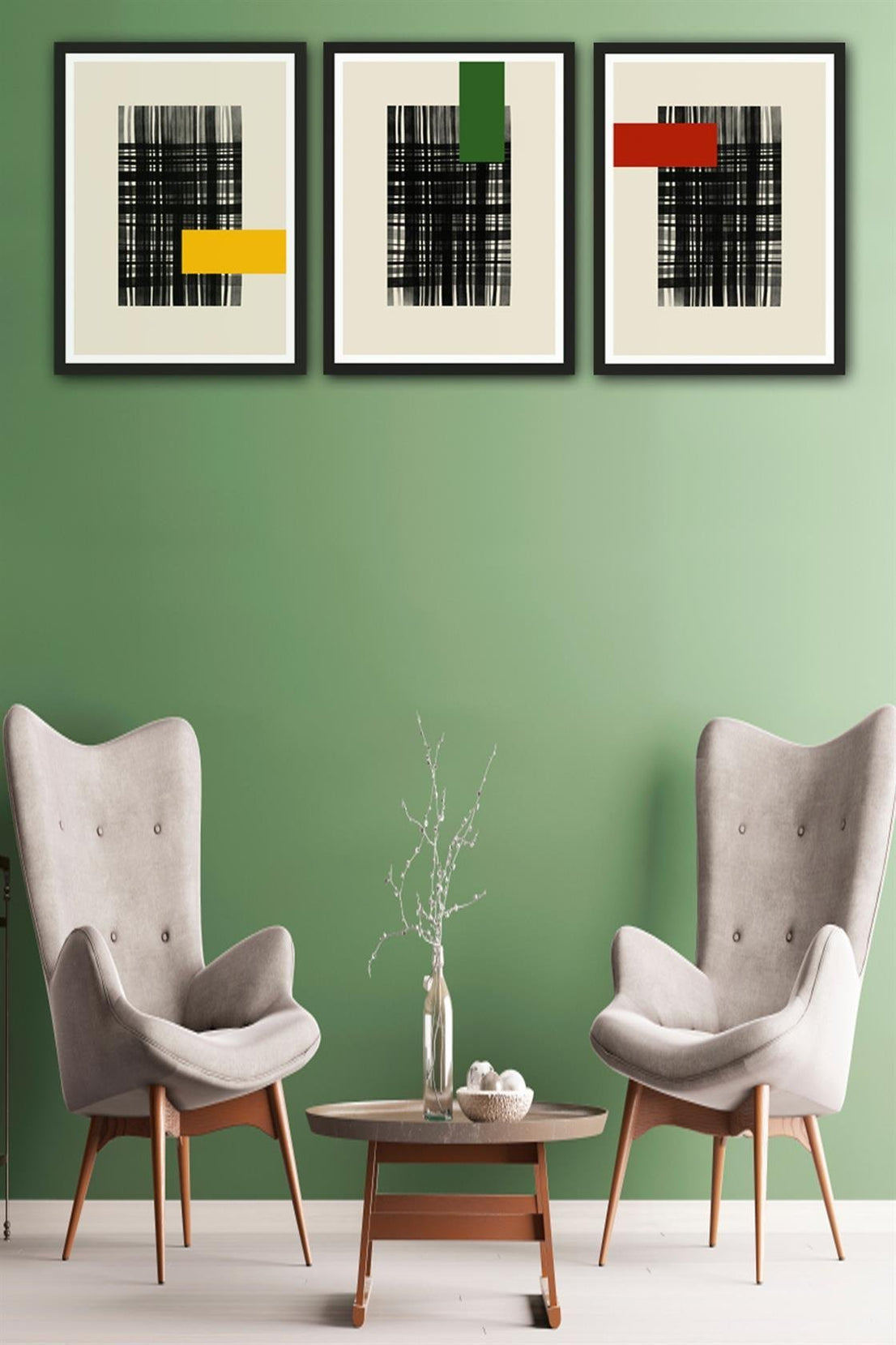 3 Parça Modern Sanat Tarzında Siyah Çerçeve Görünümlü Uv Baskı Mdf Tablo Seti