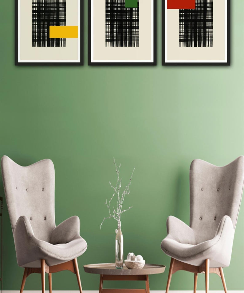 3 Parça Modern Sanat Tarzında Siyah Çerçeve Görünümlü Uv Baskı Mdf Tablo Seti