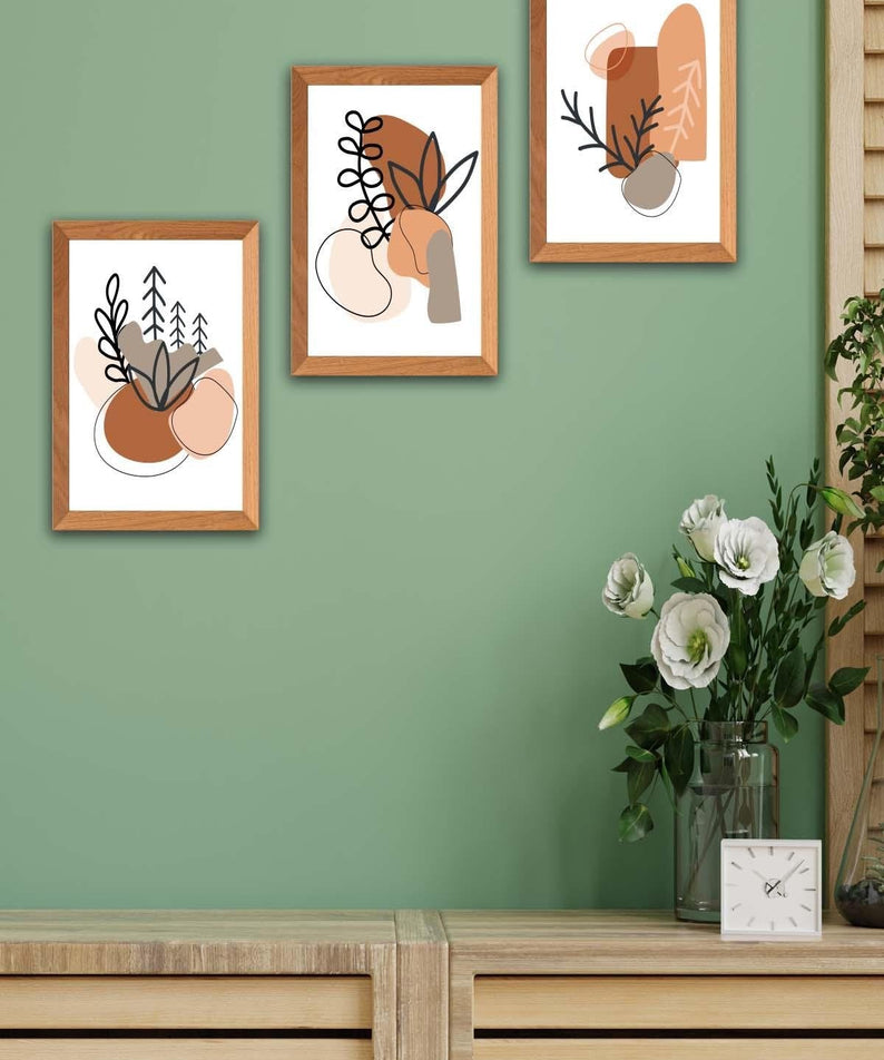 Bohem Tarzında Dal Temalı Ahşap Çerçeve Görünümlü Tablo Seti