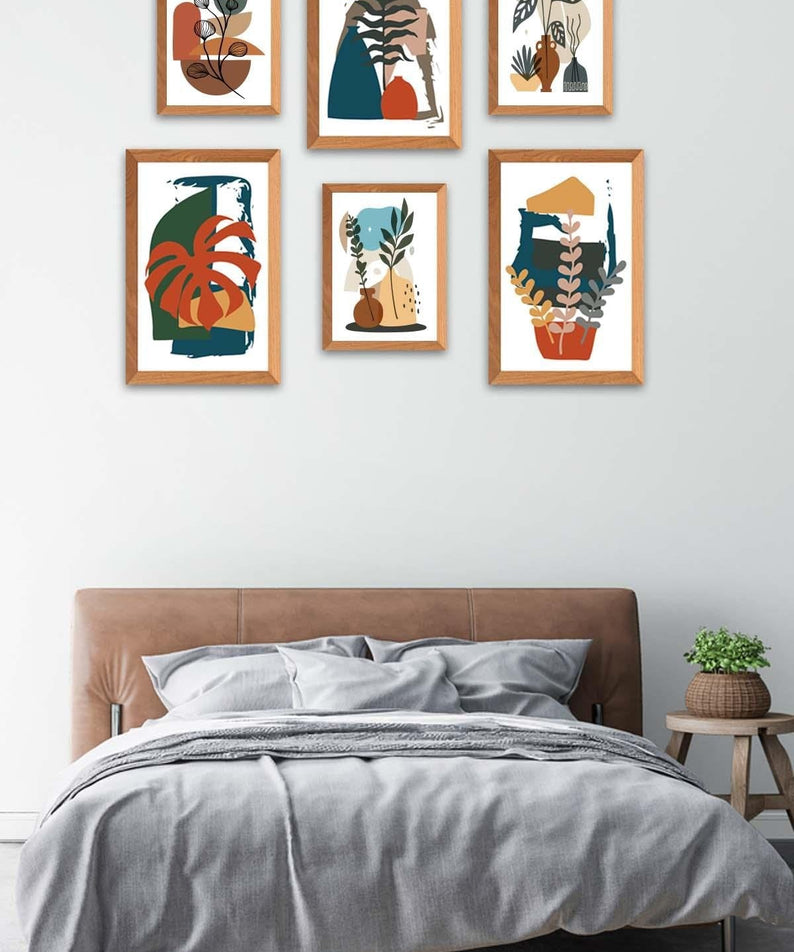 6 Parça Bohem Botanik Tarzında Tablo Seti