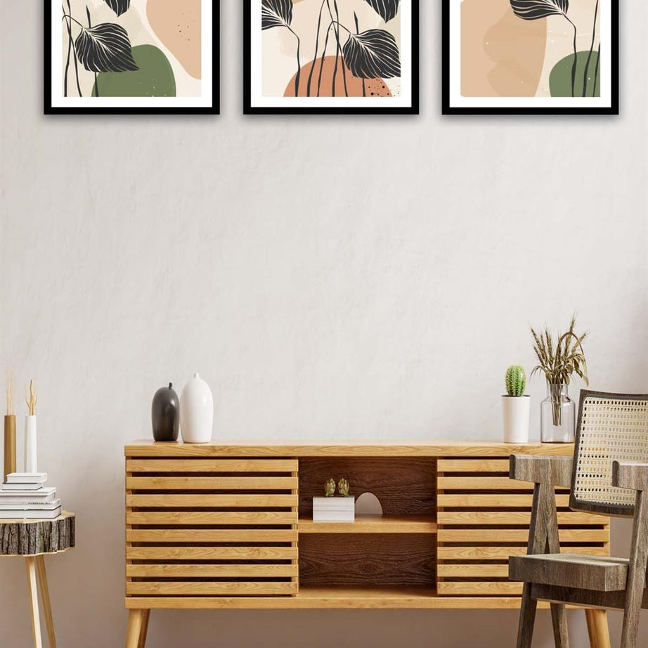 3 Parça Botanik Çiçek Bohem Tasarım Uv Baskı Mdf Tablo Seti