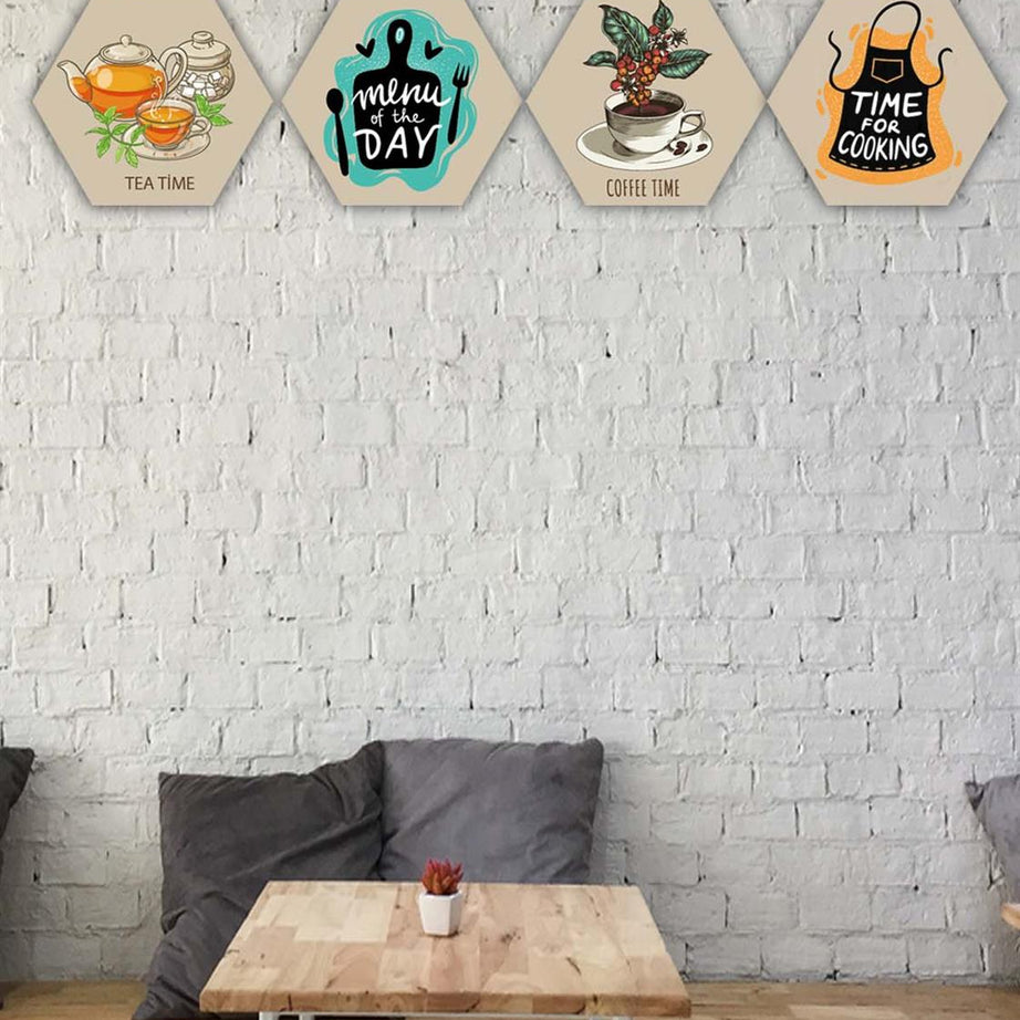 4 Parça Altıgen Mutfak Petek Tasarım Mdf Tablo Seti