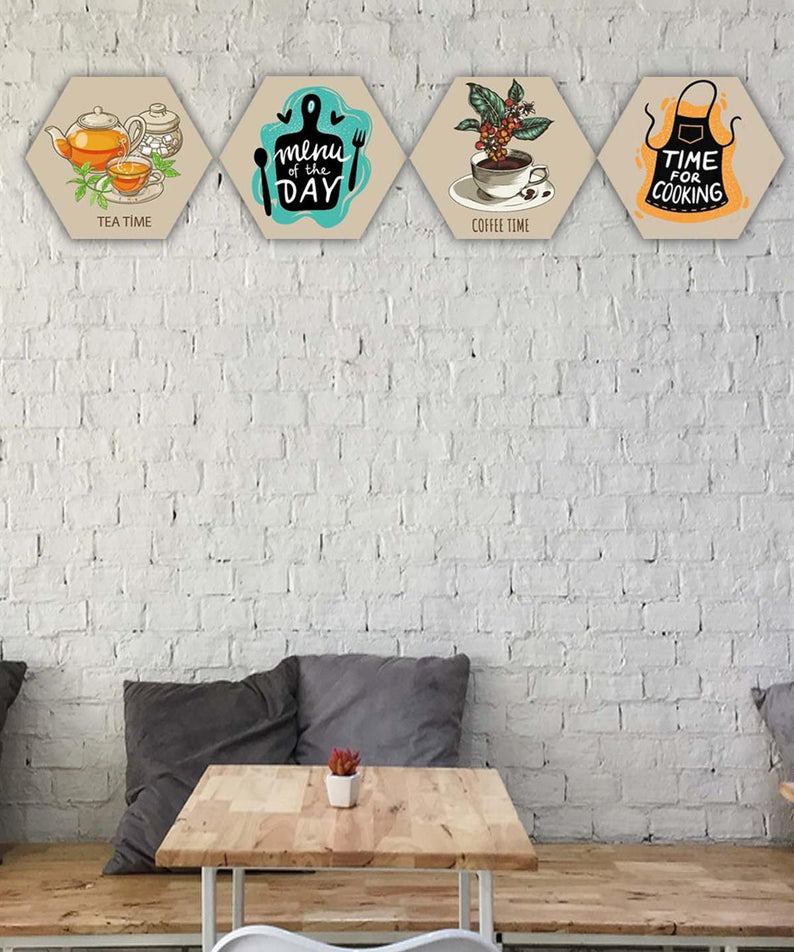 4 Parça Altıgen Mutfak Petek Tasarım Mdf Tablo Seti