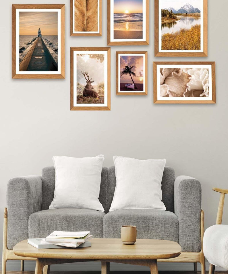 Deniz Feneri Manzara Ve Geyik Temalı Ahşap Çerçeve Görünümlü Tablo Seti