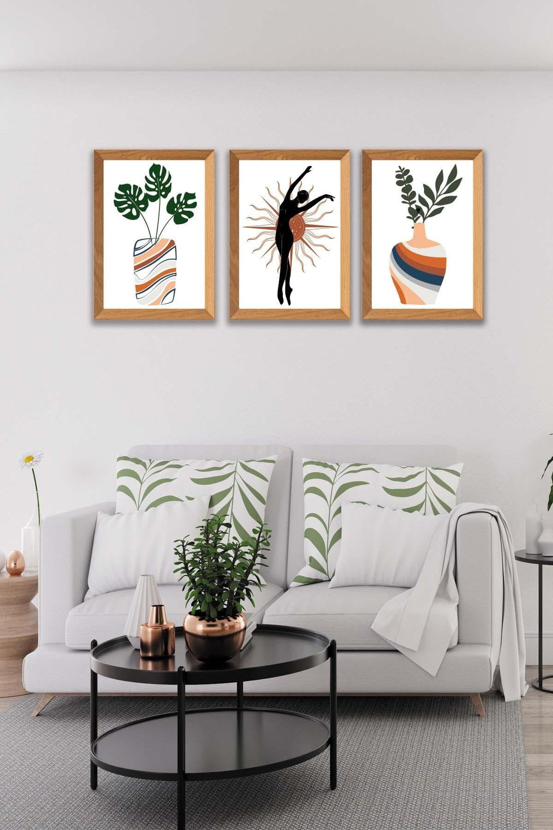Botanik Temalı Ahşap Çerçeve Görünümlü Tablo Seti