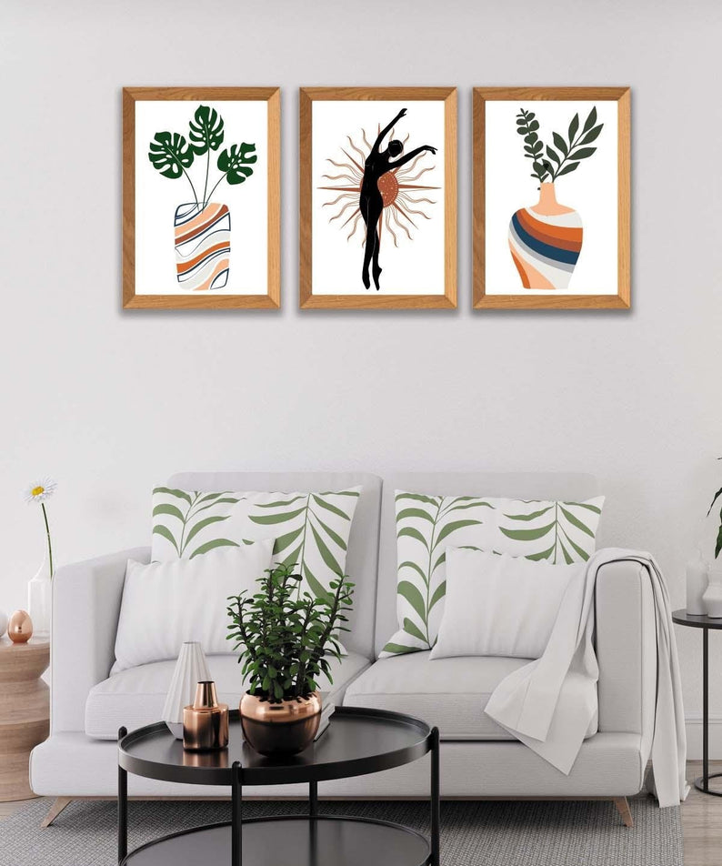 Botanik Temalı Ahşap Çerçeve Görünümlü Tablo Seti