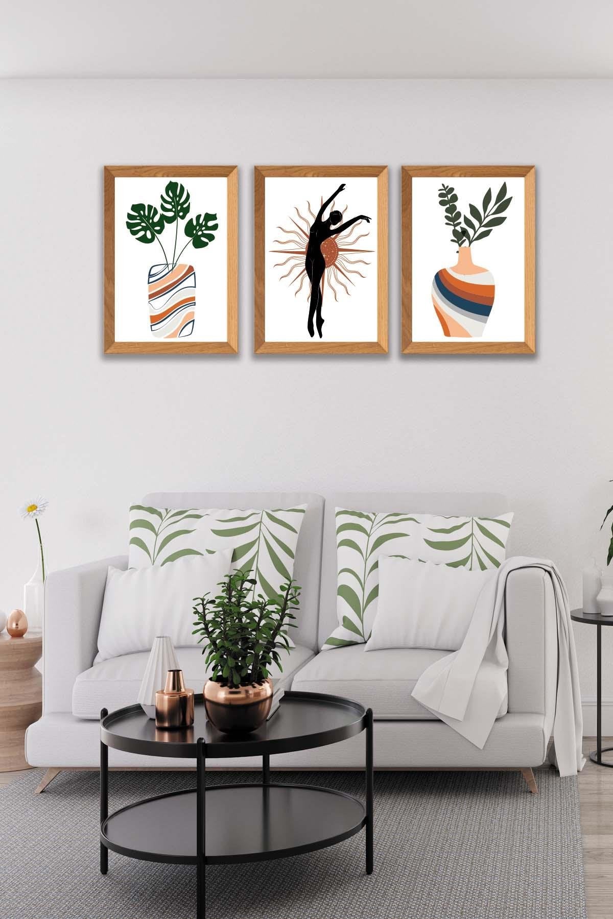 Botanik Temalı Ahşap Çerçeve Görünümlü Tablo Seti
