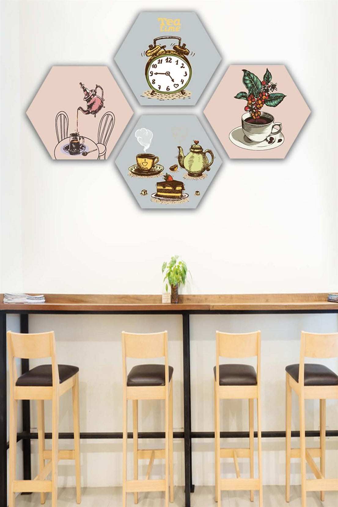 4 Parça Altıgen Petek Tasarım Mdf Tablo Seti