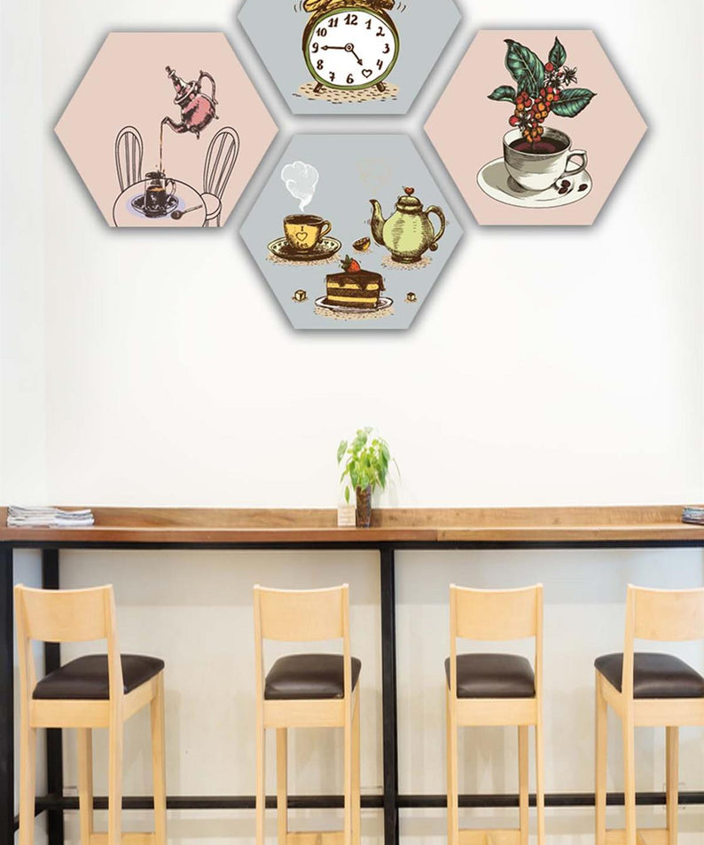 4 Parça Altıgen Petek Tasarım Mdf Tablo Seti