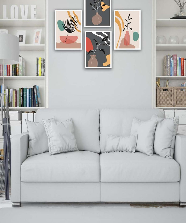 4 Parça Renkli Bohem Tarzında Tasarım Uv Baskı Mdf Tablo Seti