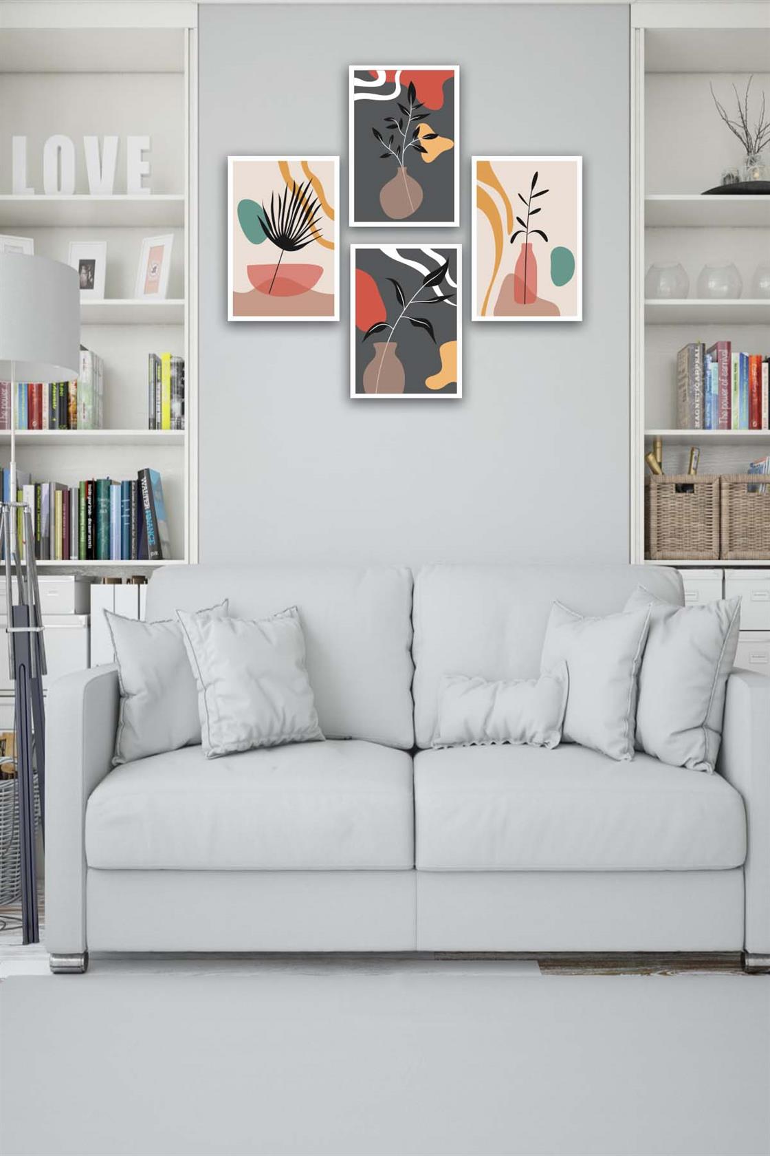 4 Parça Renkli Bohem Tarzında Tasarım Uv Baskı Mdf Tablo Seti