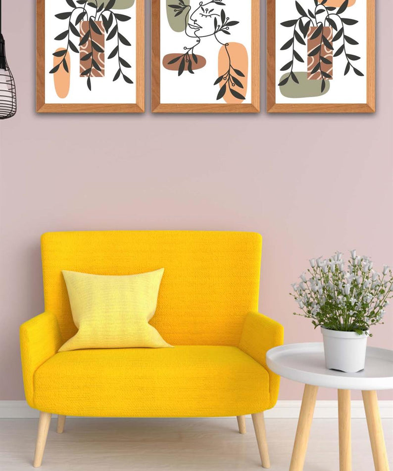 3 Parça Modern Tarzda Bohem Kadın Tasarım Uv Baskı Mdf Tablo Seti