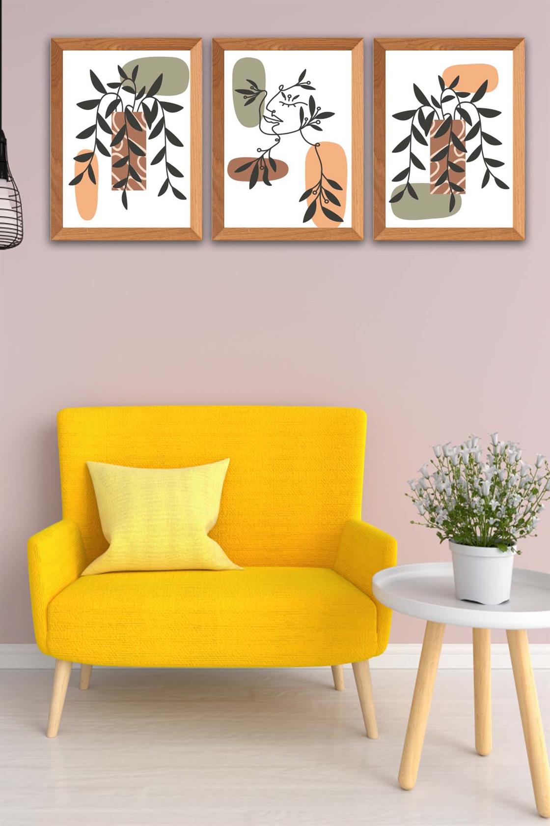 3 Parça Modern Tarzda Bohem Kadın Tasarım Uv Baskı Mdf Tablo Seti