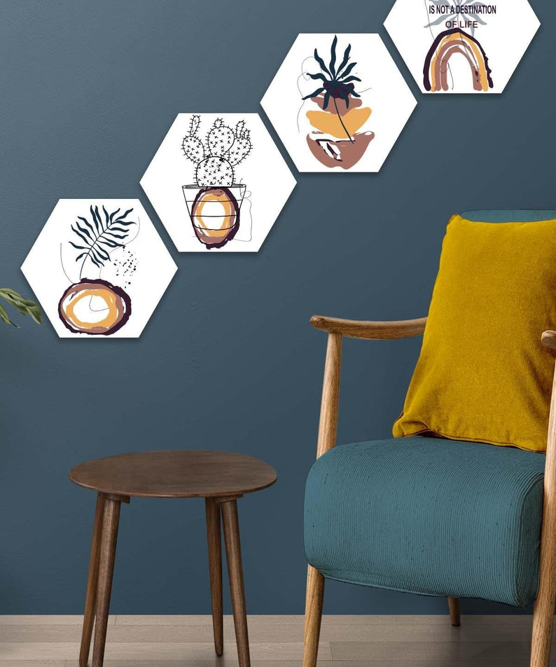 4 Parça Modern Tarzda Petek Tasarım Tablo Seti