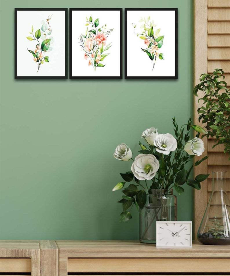 3 Parça Bohem Tarzı Dijital Baskı Yeşil Çiçekler