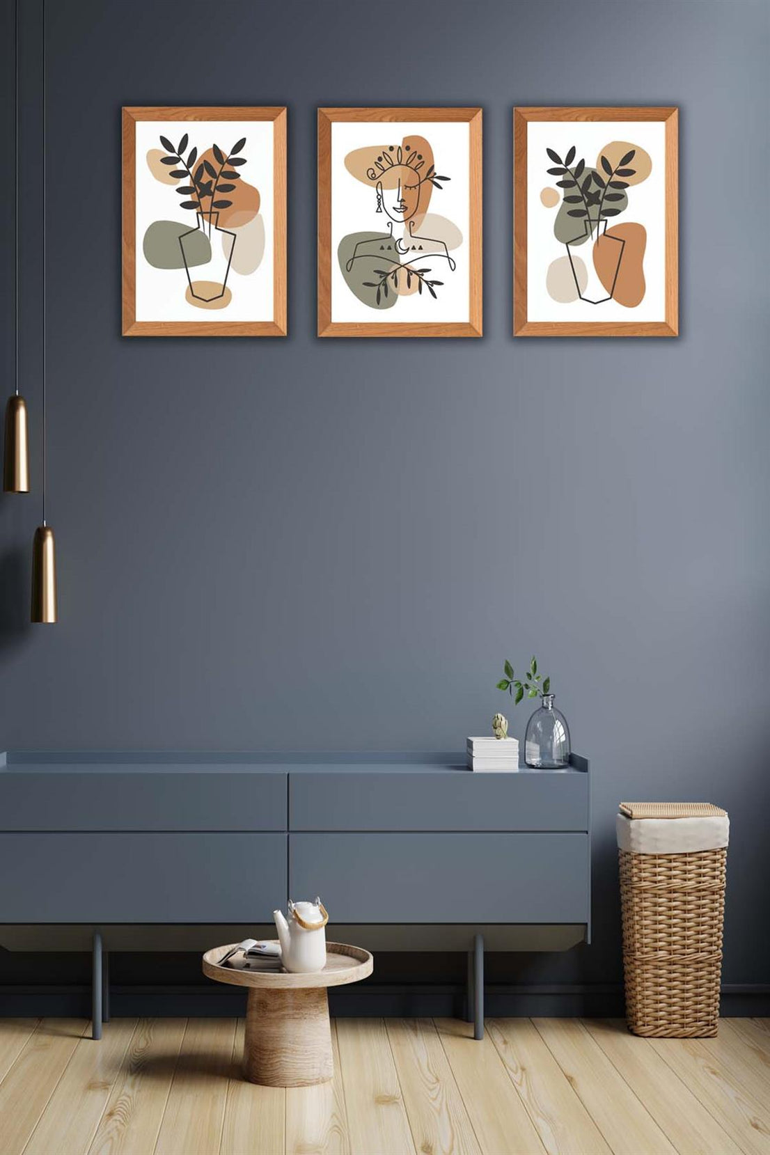 3 Parça Bohem Tarzı Sanatsal Ahşap Çerçeve Görünümlü Tablo Seti