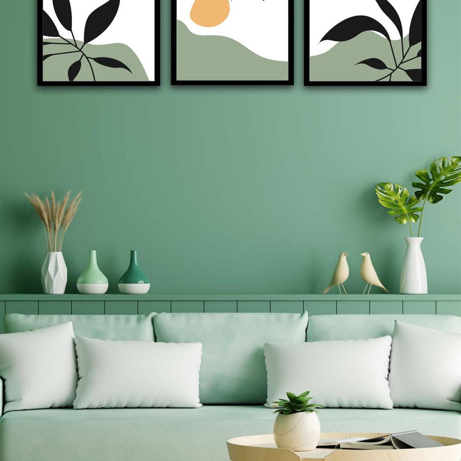 3 Parça Modern Bohem Tarzda Sanatsal Siyah Çerçeve Görünümlü Uv Baskı Mdf Tablo Seti