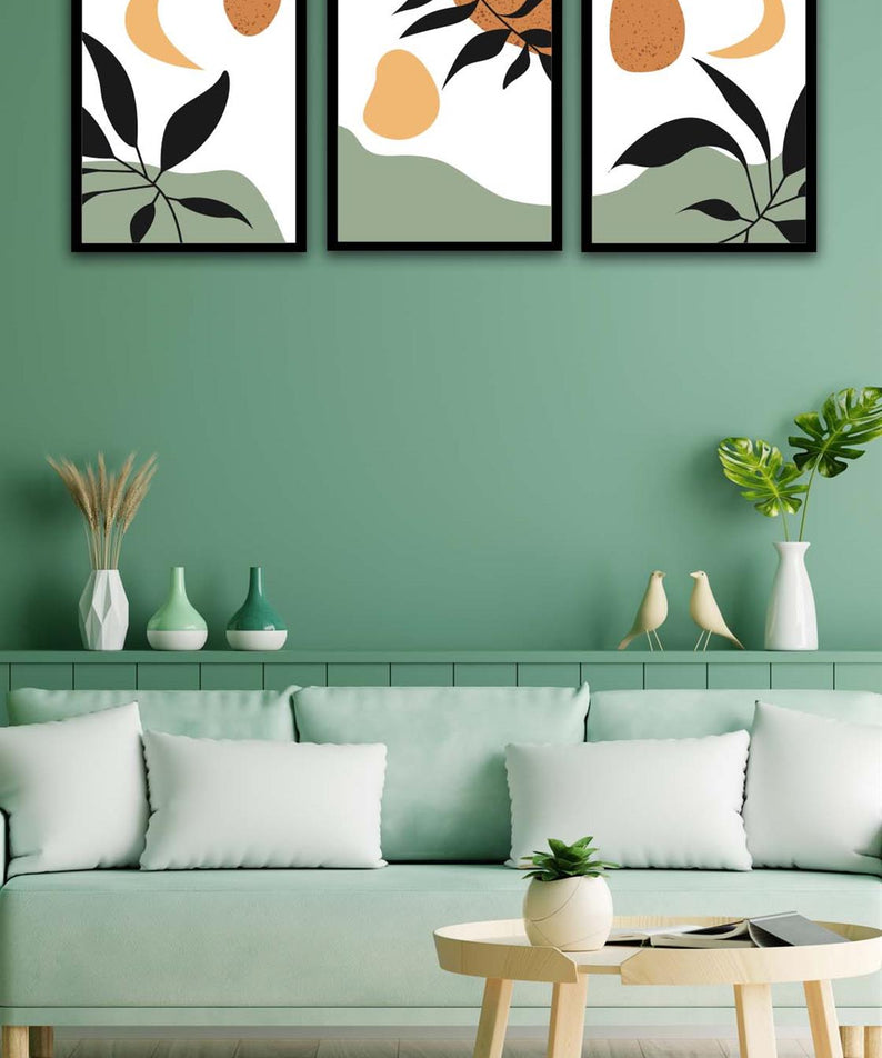 3 Parça Modern Bohem Tarzda Sanatsal Siyah Çerçeve Görünümlü Uv Baskı Mdf Tablo Seti