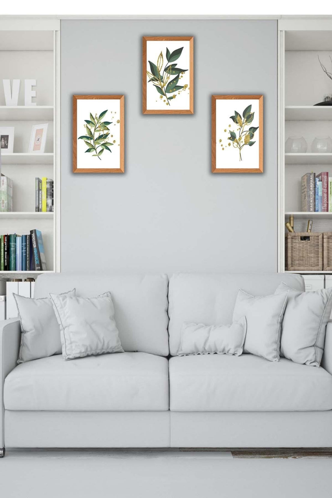 Yeşil Çiçek Temalı Ahşap Çerçeve Görünümlü Tablo Seti