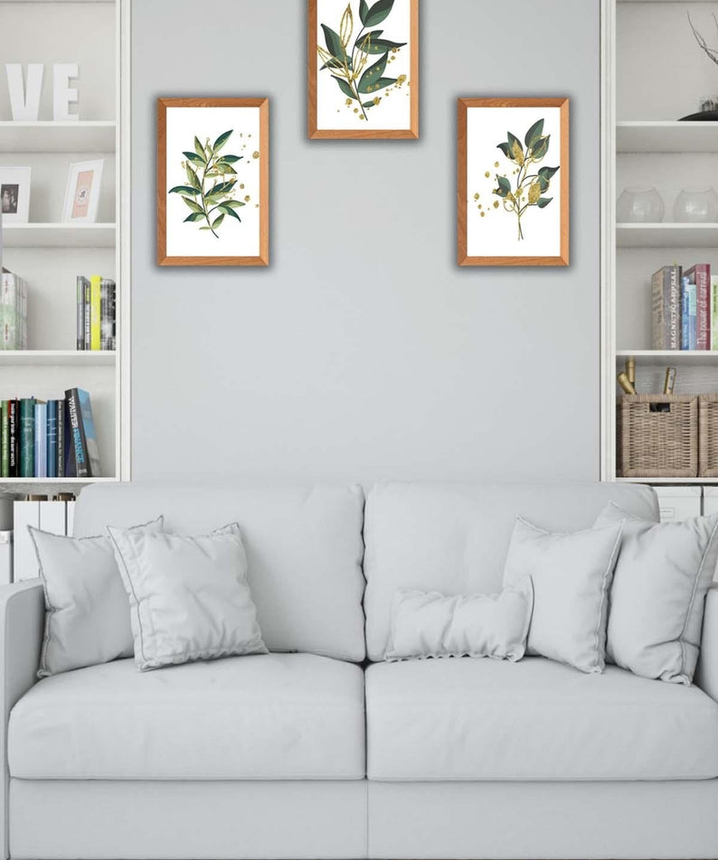 Yeşil Çiçek Temalı Ahşap Çerçeve Görünümlü Tablo Seti