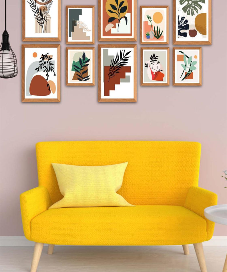 10 Parça Bohem Tarzında Ahşap Çerçeve Görünümlü Uv Baskı Mdf Tablo Seti