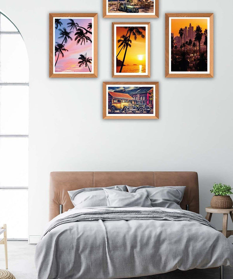 Palmiye Temalı Ahşap Çerçeve Görünümlü Tablo Seti