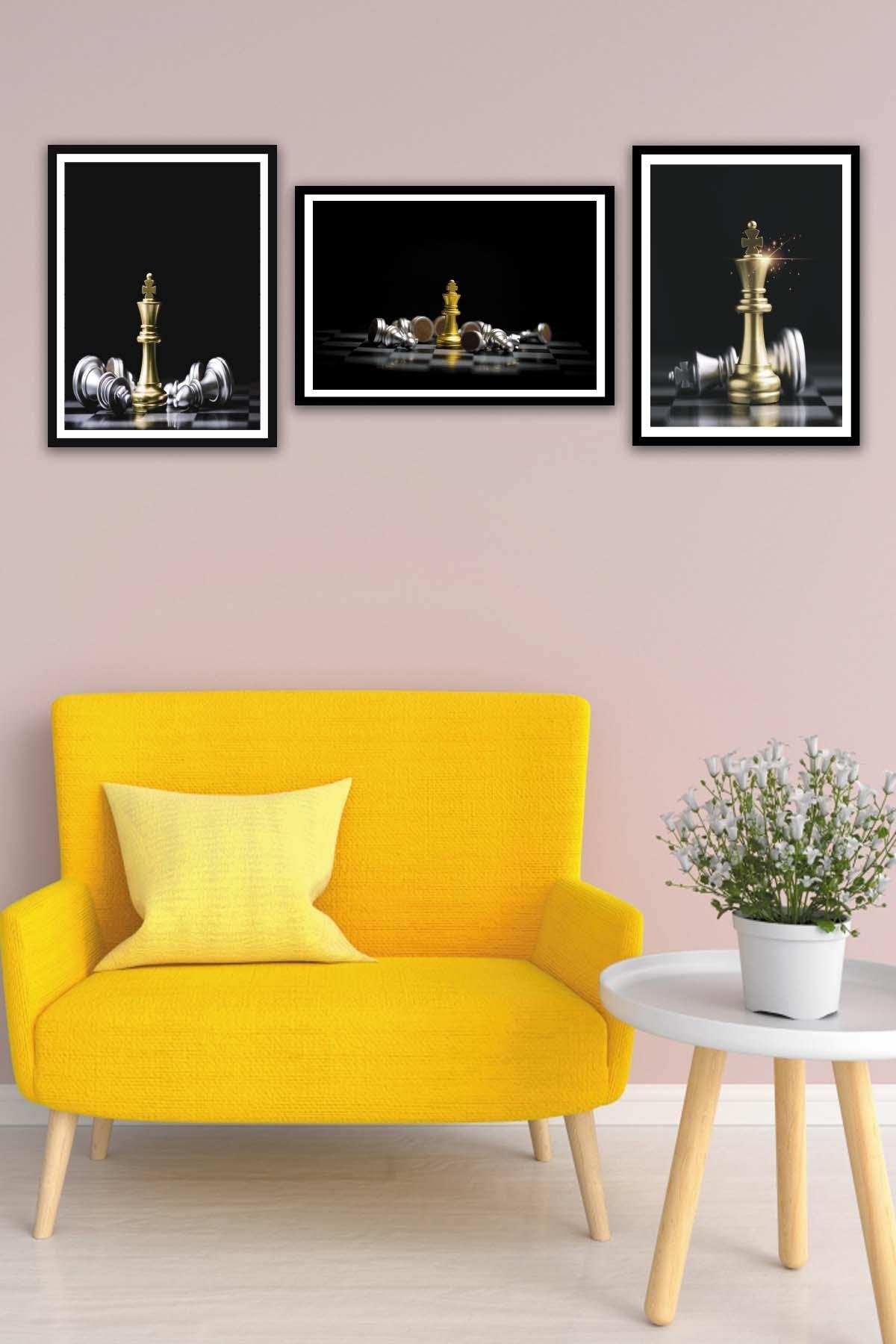 Satranç Temalı Siyah Çerçeve Görünümlü Tablo Seti