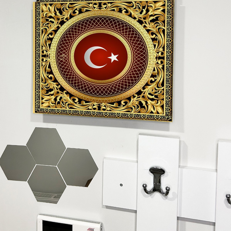 Ay Yıldız Bayrak Temalı Ahşap Sigorta Saklama Kutusu